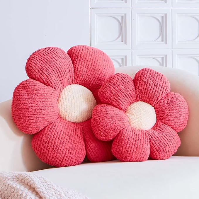 Flower Pillow, Peach Pink Flower Decorative Throw Pillows for Bed Couch, Cute Flower Shaped Plush Aesthetic Pillow, Soft 14.9" Daisy Pillow Floor Pillow Seat Cushion