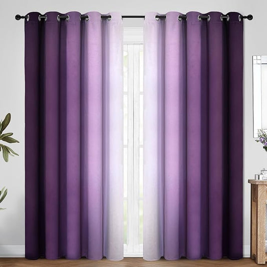 COSVIYA Curtains & Drapes Ombre Purple Curtains 84 inch Length 2 Panels, Grommet Room Darkening Light Blocking Insulated Thermal Gradient Window Curtains for Bedroom/Living Room,70x84 inches