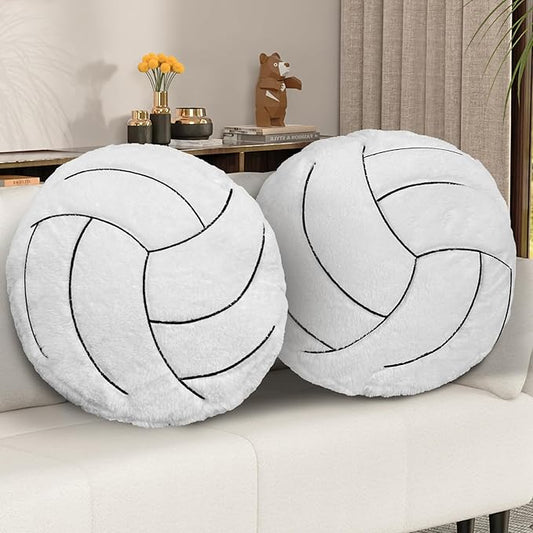 Volleyball Pillow, 2 Pcs Volleyball Plush Pillow Soft Fluffy Stuffed Sports Throw Pillows, Round Volleyball Pillows Ideal Couch, Bedroom & Sports Room Decor 15.8"