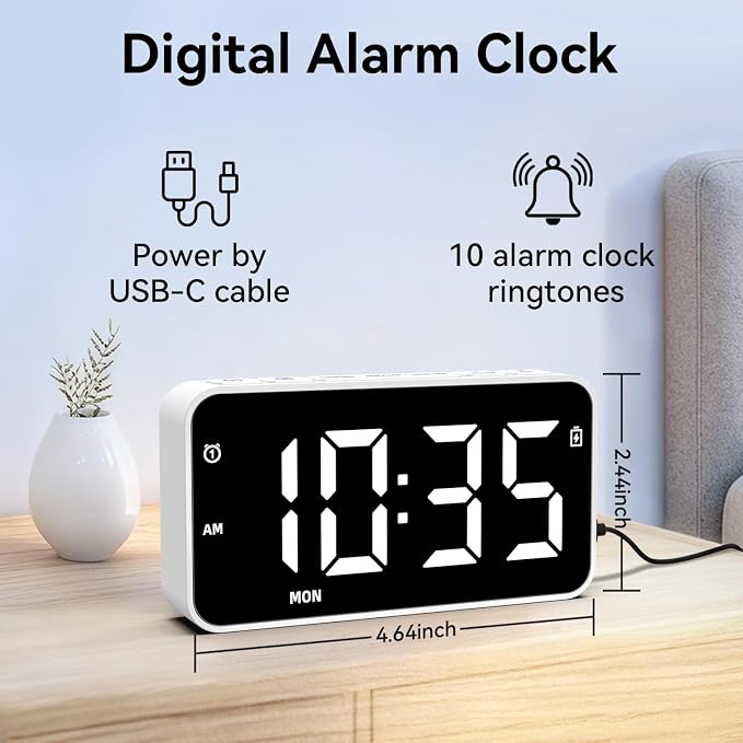 Plug in Digital Alarm Clocks with Rechargeable Backup Battery for Bedrooms Living Room Study Loud Bedside Desk Clock with Memory Function Dual Alarm 3 Modes Weekends Weekdays Every Day for Kids Adults - Image 2