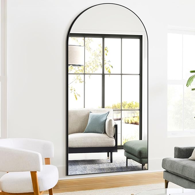 TRAHOME Full Length Arched Mirror, 75"x35" Standing Floor Full Body Mirror for Wall with Aluminum Alloy Frame for Bedroom, Living Room, Dressing Room(Black)