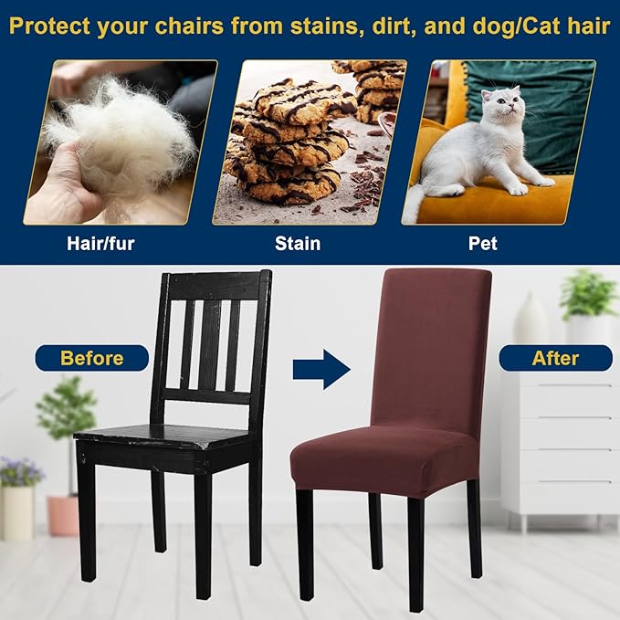 Chair Covers, Stretch Kitchen Dining Room Chair Covers Set of 6, Removable Washable Dining Chair Slipcovers for Home, Hotel, Banque