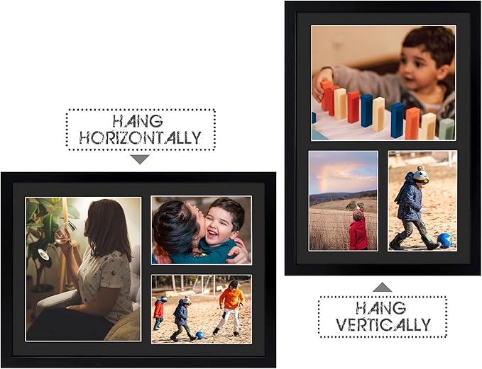 Golden State Art, Set of 2, 12x17 Black Wood Picture Frame - Black Mat for 8x10 And 5x7 Photos - Tempered Glass, Sawtooth Hanger, Swivel Tabs - Wall Mounting - Great for Gift