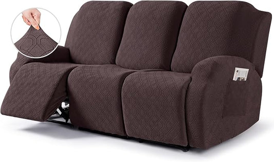 VANSOFY Recliner Cover, 3-Pieces Stretch Reclining Couch Covers with Pockets Reclining Sofa Slipcovers 3 Seater Soft Washable Furniture Protector for Dogs Cats(Dark Coffee)