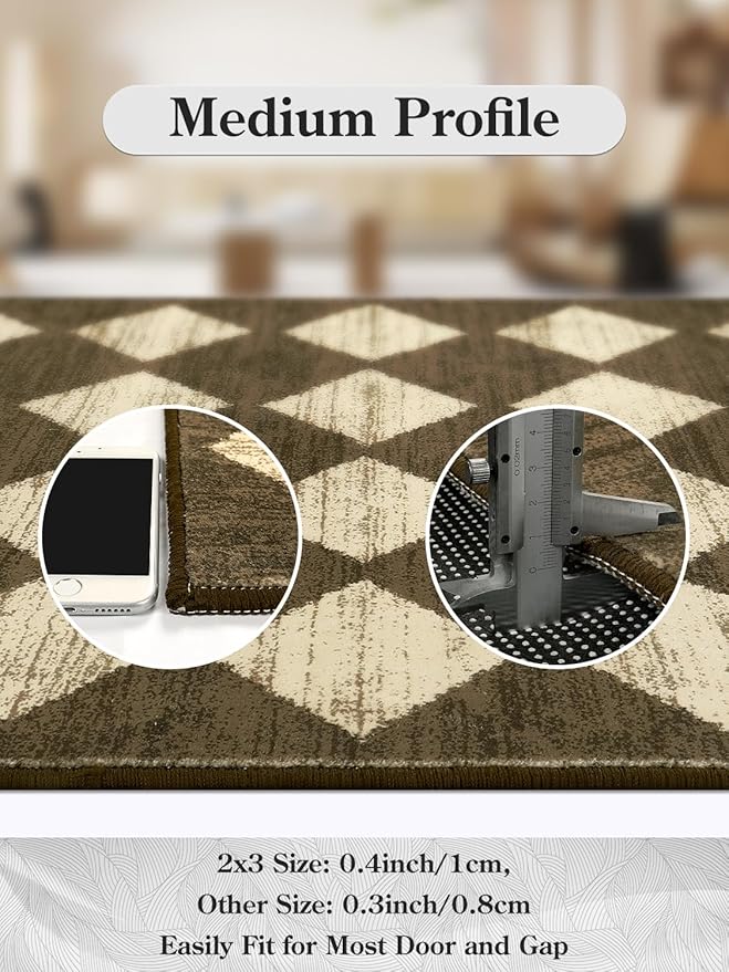 Lahome Zelie Washable Kitchen Runner Rug 2x6, Brown Rug Runners for Hallways 6 Feet Non Slip Bathroom Rugs Runner, Moroccan Trellis Non Skid Low Pile Laundry Room Carpet Runners for Bedroom Entryway