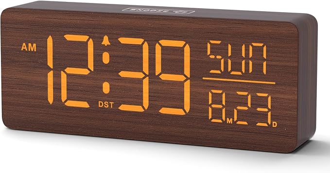 Peakeep Wooden Digital Alarm Clock Large Display, Textured Decoration by PEAKEEP