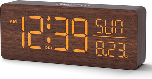 Peakeep Wooden Digital Alarm Clock Large Display, Textured Decoration by PEAKEEP