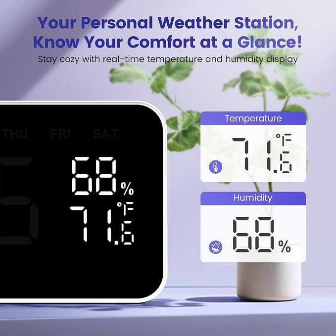Dekala Bed Shaker Loud Alarm Clock for Heavy Sleepers Adults, Vibrating Dual Alarm Clocks for Bedrooms, Large Display Auto Dimmer,Temperature & Humidity Detect, 7-Day Programmable, Ideal Gift - Image 5