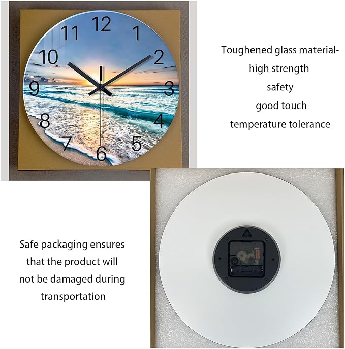 20 Inch Big Wall Clocks for Living Room Decor Analog Glass Wall Clock Non Ticking Beach Wall Clock Battery Operated