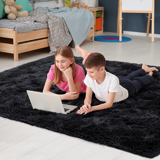 Noahas Large Fluffy Black 5x7 Area Rugs for Living Room Bedroom,Thick Shag Throw Rug,Big Soft Shaggy Bedside Non-Slip Plush Dorm Nursery Kids Carpet
