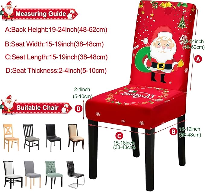 Christmas Chair Covers, Stretch Dining Room Chair Covers Set of 6, Christmas Decoration/Home Decor Chair Protector Slipcovers