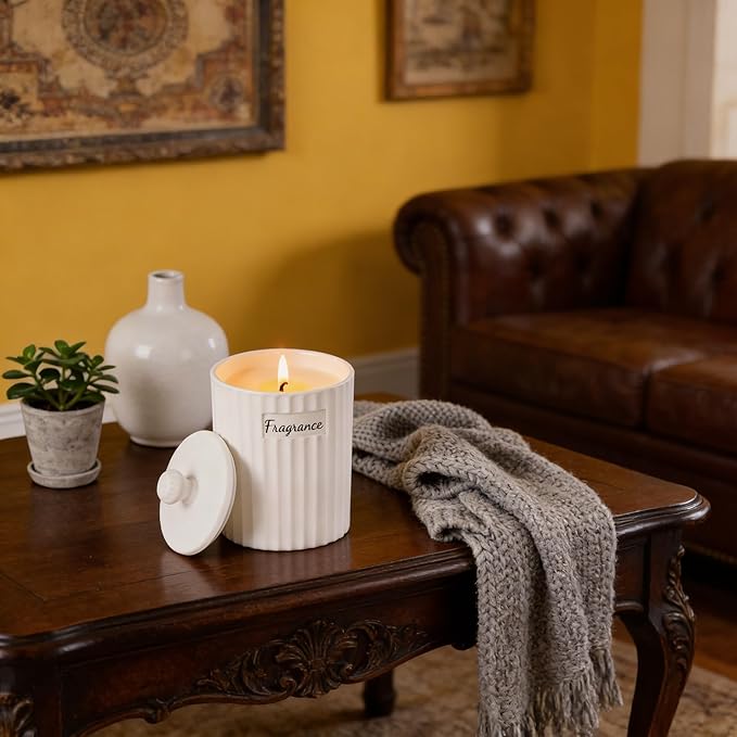 Viyffo Vanilla Cream Scented Candle Gift for Women, Small 6.35oz Non Toxic Soy Candle in Matte White Ceramic Jar Perfect for Winter Home Decor, Mom, Friends & Sisters Gift