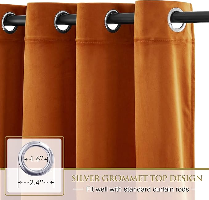 StangH Orange Velvet Curtains 96 inches Long, Room Darkening Privacy Assured Curtain Panels for Window Doors Living Room, Holiday Home Decor Backdrops, W52 x L96, 2 Panels