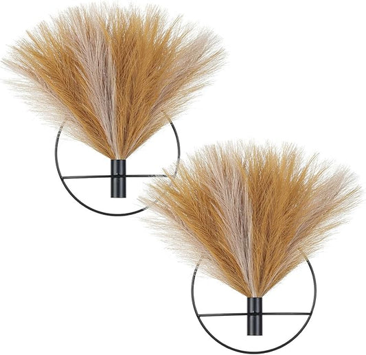 Pretty Jolly Boho Wall Decor, Wall-Mounted Metal Wall Decor, Hanging Artificial Pampas Display, Wall Art Living Room, Bedroom, Bathroom, Dining room, Plant Wall Decor 2 Pack,Turmeric,LightCoffee,Black