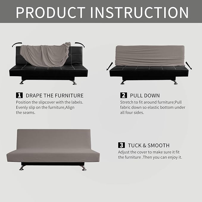 Easy-Going Stretch Futon Slipcover Armless Futon Bed Cover Furniture Protector Without Armrests with Elastic Bottom for Kids, Soft Jacquard Fabric Small Checks (Large, Taupe)
