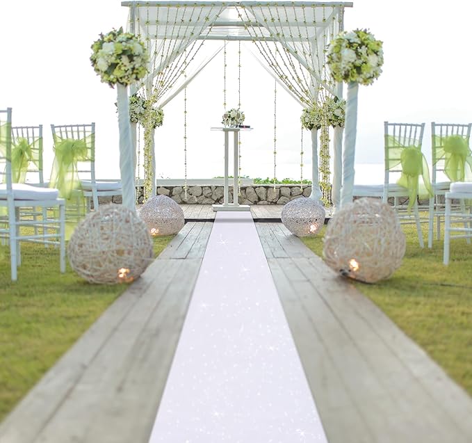 Tatuo Carpet Runner 2.46 x 30 ft Runway Rug 55 GSM Thickness with Carpet Tape for Prom Graduation Wedding Outdoor Indoor Hallway Movie Party Decoration Rug(2.46 x 30 Feet,Glitter White)