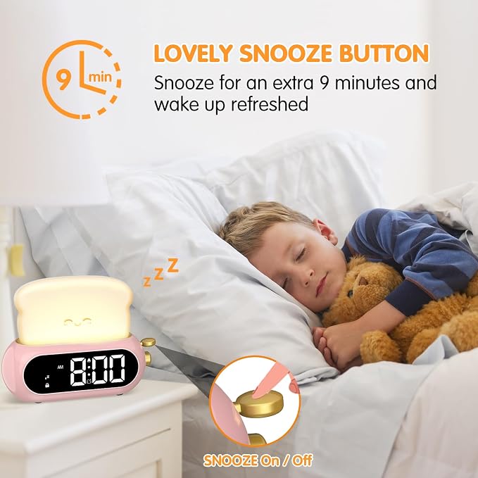 Cute Digital Clock for Bedrooms, Kids Alarm Clocks with Night Light Lamp, 10 Alarm Tones, Adjustable Brightness, Nap Timer, Snooze, Power-off Memory, Bedside Clocks for Girls Kids Teens Birthday Gifts - Image 4