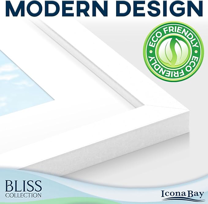 Icona Bay - 12x12 White Picture Frame with Removable Mat to 8x8 Photo - Modern Style Engineered Wood Poster Frame - Wall Mount Only - Bliss Collection