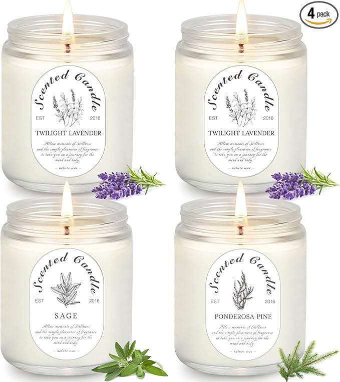 Lavender Candle Gift Set, 4 Pack Soy Wax Scented Candles for Home – Lavender, Sage & Ponderosa Pine – Aromatherapy Candles for Relaxation, Stress Relief & Gifts for Women