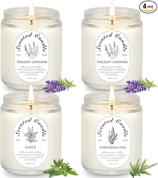 Lavender Candle Gift Set, 4 Pack Soy Wax Scented Candles for Home – Lavender, Sage & Ponderosa Pine – Aromatherapy Candles for Relaxation, Stress Relief & Gifts for Women