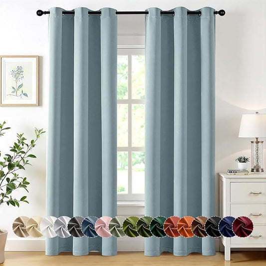 MIULEE Slate Blue Blackout Curtains for Bedroom Living Room 72 Inches Long 2 Panels, Thermal Insulated Room Darkening Drapes Grommet Noise Reducing Light Blocking Window Treatments 40x72 Inch