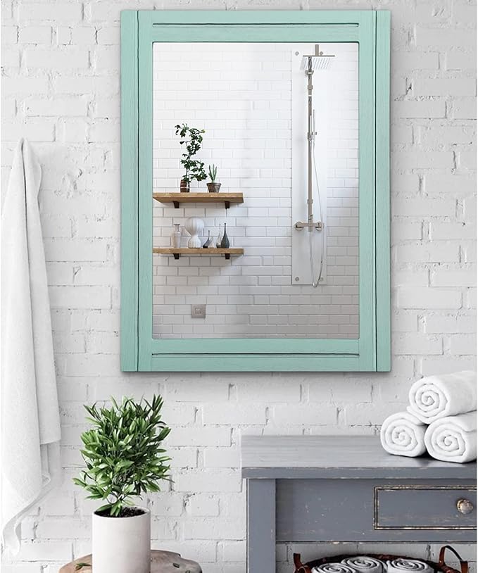 AAZZKANG Wood Framed Wall Mirror Large 65 x 45 cm Rectangle Rustic Vanity Mirror Decor for Bedroom Living Room Bathroom