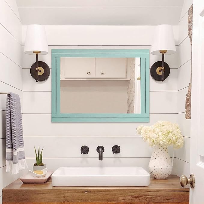AAZZKANG Wood Framed Wall Mirror Large 65 x 45 cm Rectangle Rustic Vanity Mirror Decor for Bedroom Living Room Bathroom
