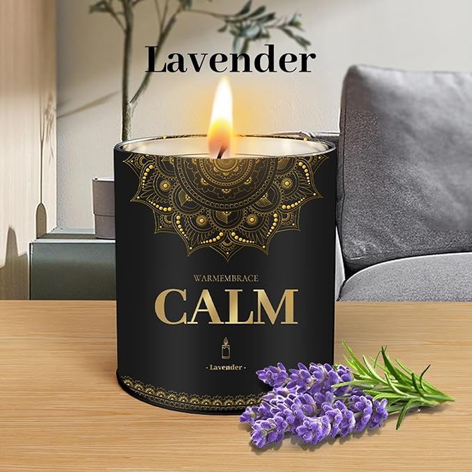 WarmEmbrace Lavender Scented Candles, 9 Oz Jar Candles for Home, Office, Meditation, Yoga, Candles for Women & Men, Birthday, Christmas, Valentine's Day Present, Housewarming Gift