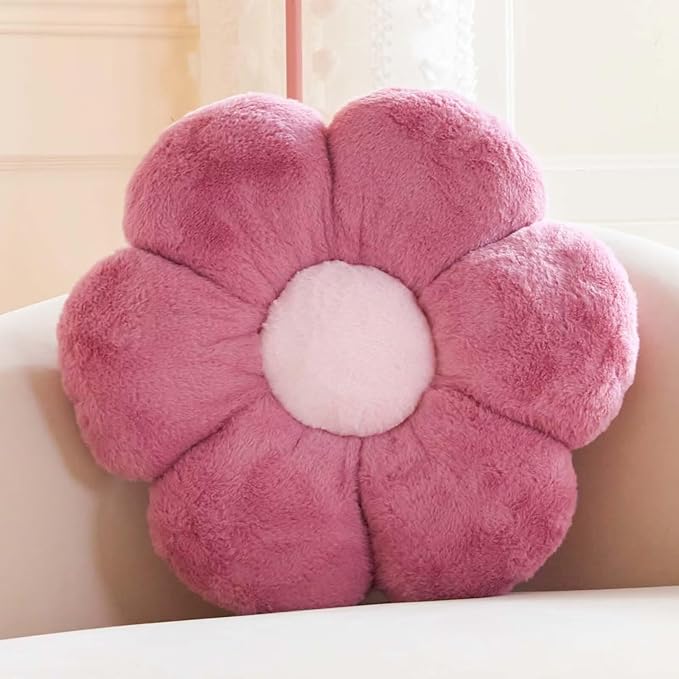 Kcvvcr Dusty Blue Flower Pillow, 17.7" Flower Shaped Plush Decorative Throw Pillow for Bed
