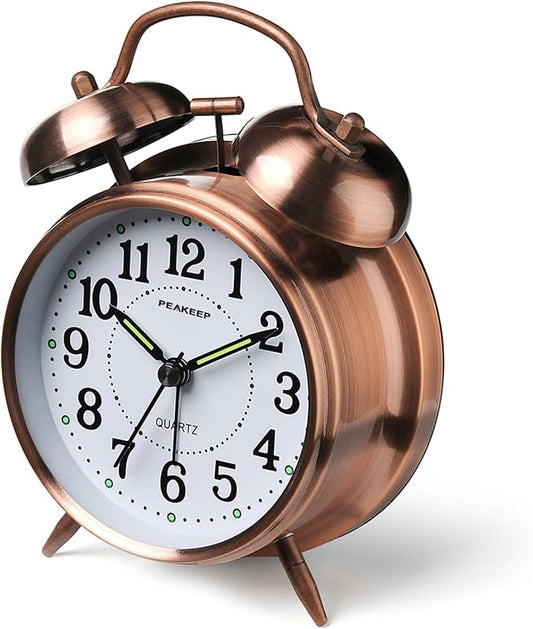 Peakeep Retro 4.5 inches Battery Operated Twin Bell Loud Alarm Clock | for Heavy Sleepers Adults, Old Fashioned Back to 80?€?s for Bedroom Desk Living Room Kids' Room Decoration (In-Bronze) by PEAKEEP