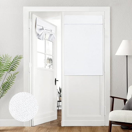 HOMEIDEAS 100% Pure White Linen Blackout French Door Curtains, Privacy Door Window Curtains, 30 X 40 Inch Room Darkening Blinds, Thermal Insulated Shades for Bedroom, 1 Panel