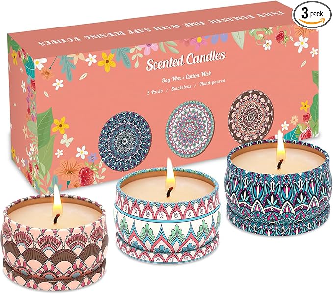 Scented Candles Gifts Set of 3, Soy Wax Gift Set Candle for Home Scented,Birthday Gifts, Christmas, Anniversary, Valentine's, Graduation, Holidays, Thanksgiving, Aromatherapy, Baby Shower Prizes