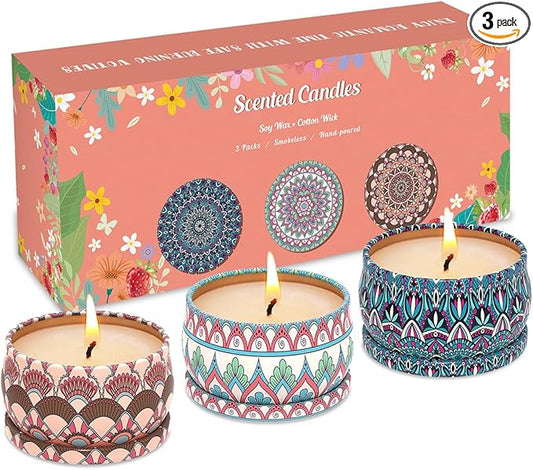 Scented Candles Gifts Set of 3, Soy Wax Gift Set Candle for Home Scented,Birthday Gifts, Christmas, Anniversary, Valentine's, Graduation, Holidays, Thanksgiving, Aromatherapy, Baby Shower Prizes