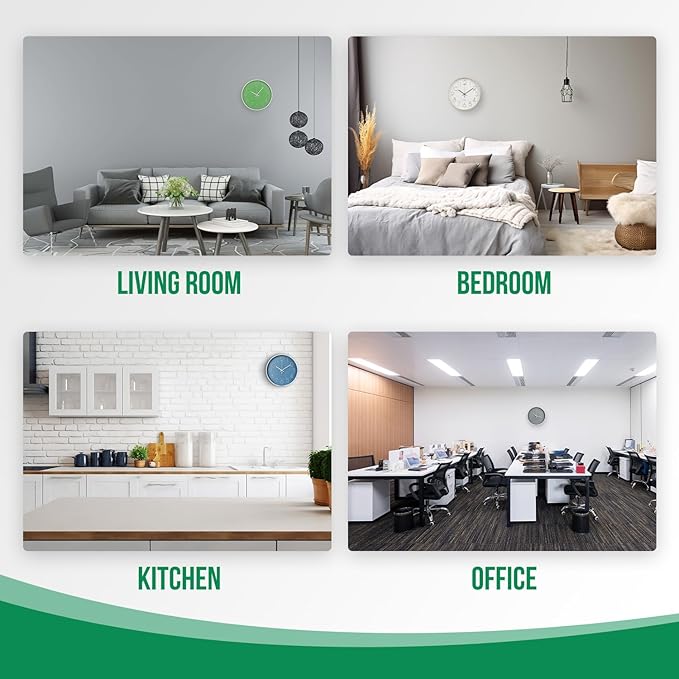 Wall Clock 12 Inch Non-Ticking Silent Modern Simple Style Round Decor Clock Green Stereoscopic Dial Quartz Wall Clocks for Home/Office/School/Living Room/Bedroom/Kitchen