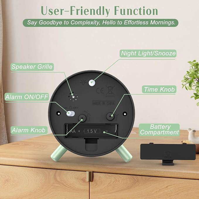 Analog Alarm Clock Night Ligh Battery Operated for Bedroom - Image 2