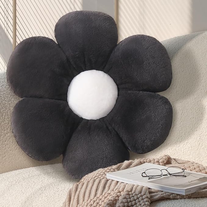 17.7 Inch Black Flower Pillow – Daisy Shaped Cute Decorative Throw Pillow, Soft Floral Seating Cushion Floor Pillows for Sofa, Bed, Chair & Room Easter Decorations for Home