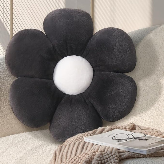 17.7 Inch Black Flower Pillow – Daisy Shaped Cute Decorative Throw Pillow, Soft Floral Seating Cushion Floor Pillows for Sofa, Bed, Chair & Room Easter Decorations for Home
