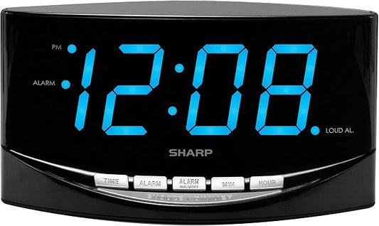 Sharp Digital Alarm Clock, 2" Jumbo Blue LED Display, High/Low Volume | 2-step dimmer, easy-set controls, snooze, battery backup, across-room viewing, bedroom, nightstand, office, seniors, elderly by SHARP