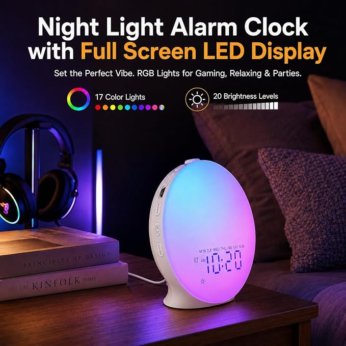 JALL Sunrise Alarm Clock White Noise Machine with 25 Nature Sleep Sounds, Fully Dimmable Clock for Bedrooms, Heavy Sleepers, 17 Light Modes, Bluetooth Speaker - Image 7