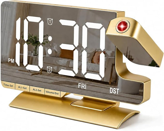 Projection Alarm Clock for Bedroom Ceiling, Gold Digital Clock Room Decor by AlarmClock