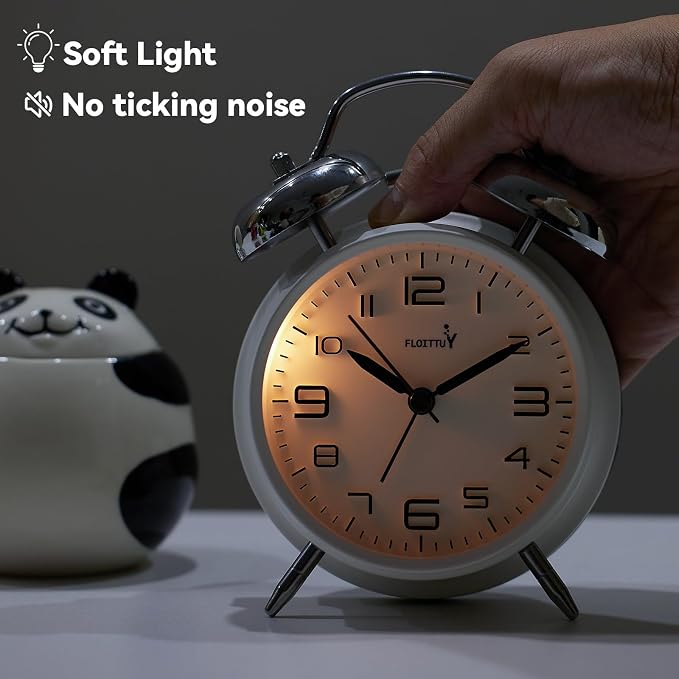 FLOITTUY (Loud Alarm for Deep Sleepers 4'' Twin Bell Alarm Clock, Stereo Digital Dial Alarm Clock with Backlight for Bedroom and Home Decoration(Aurora White) - Image 3
