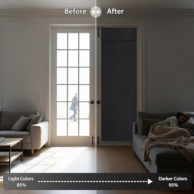 RYB HOME Blackout Door Curtain - Privacy Thermal Insulated Front/Tricia/Patio French Door Glass Window Curtains for Living Room Dining, W36 x L69 inch, 1 Panel, Grey