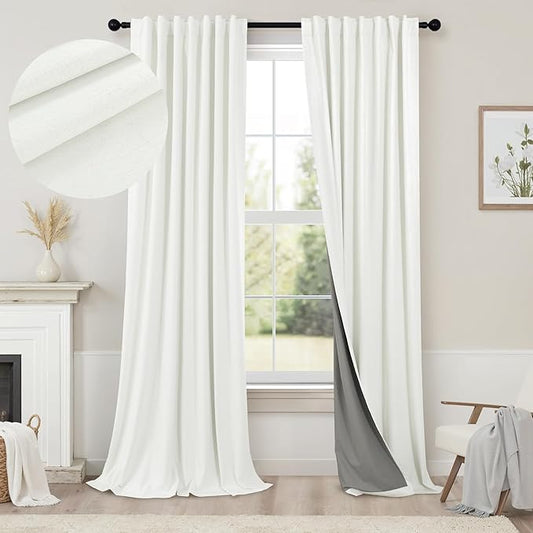 Extra Long Ivory Curtains for Living Room Blackout 108 Inch Sound Proof Wide Drapes for Large Window Noise Reducing Darkening Curtains for Bedroom Off White 52x108 Ceiling to Floor Length 2 Panel 9 ft