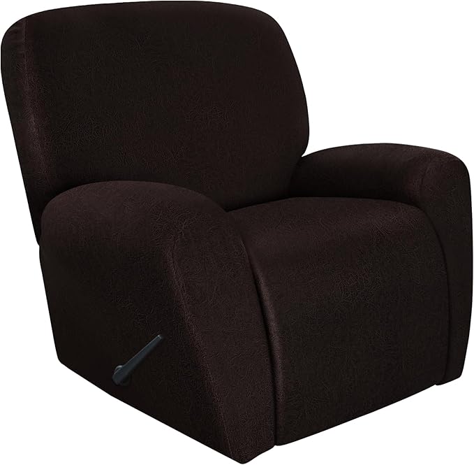ANARACHON Recliner Chair Covers Leather Look, 4 Pieces Recliner Covers Non Slip, Soft Slipcovers for Large Recliners, Furniture Protector Washable for Pets (1 Seater, 05 Chocolate)