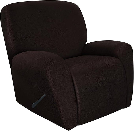 ANARACHON Recliner Chair Covers Leather Look, 4 Pieces Recliner Covers Non Slip, Soft Slipcovers for Large Recliners, Furniture Protector Washable for Pets (1 Seater, 05 Chocolate)