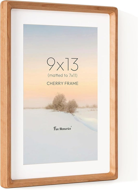 9x13 Picture Frame, USA-Sourced Cherry Wood Photo Frames with HD Tempered Glass, Handcrafted Rounded Corner 9 x 13 Wooden Frame Matted to 7x11 Photos, 9x13 Frames, Tabletop or Wall Display