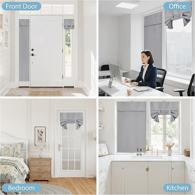 RYB HOME Blackout Door Curtain - Privacy Thermal Insulated Front/Tricia/Patio French Door Glass Window Curtains for Living Room Dining, W36 x L69 inch, 1 Panel, Sliver Grey