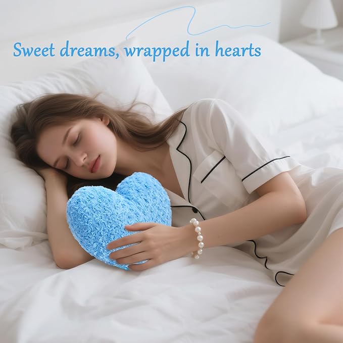 Heart Pillow Blue Throw Pillows, Soft Fluffy Decorative Pillows for Bed Couch Chair, Cute Heart Shaped Room Decor Gifts for Valentine Anniversary Birthday Mothers Christmas (Medium, 20"x15")