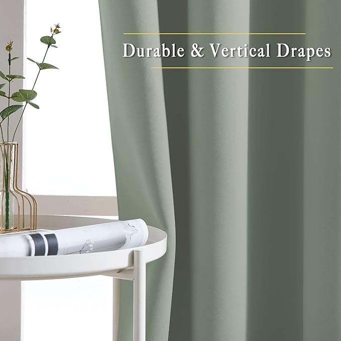 NICETOWN Room Darkening Curtains and Drapes for Window 95" L - Triple Weave Energy Saving Thermal Insulated Solid Grommet Blackout Panels for Patio (80" Wide per Panel, 2 Panels, Sage Green)