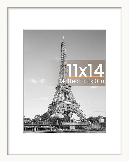 upsimples 11x14 Picture Frame, Display Pictures 8x10 with Mat or 11x14 Without Mat, Wall Hanging Photo Frame, White, 1 Pack